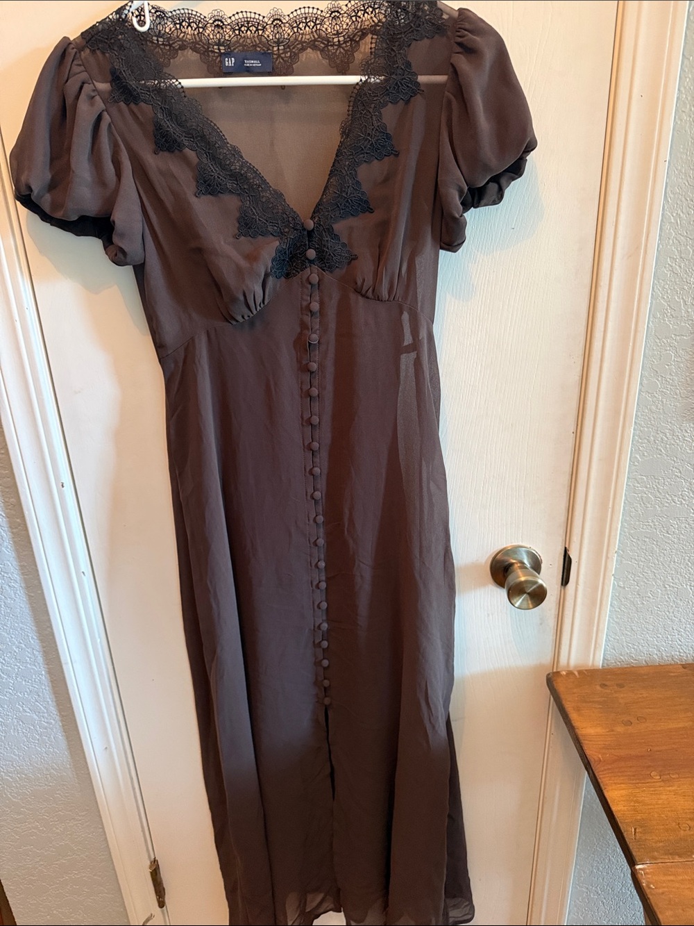 GAP Brown Maxi Dress with Black Lace Trim